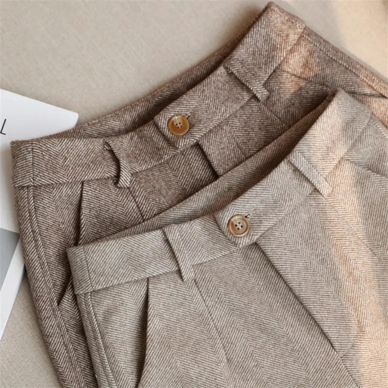 Woolen Pants Women'S Harem Pencil Pants 2022 Autumn Winter High Waisted Casual Suit Pants Office Lady Women Trousers