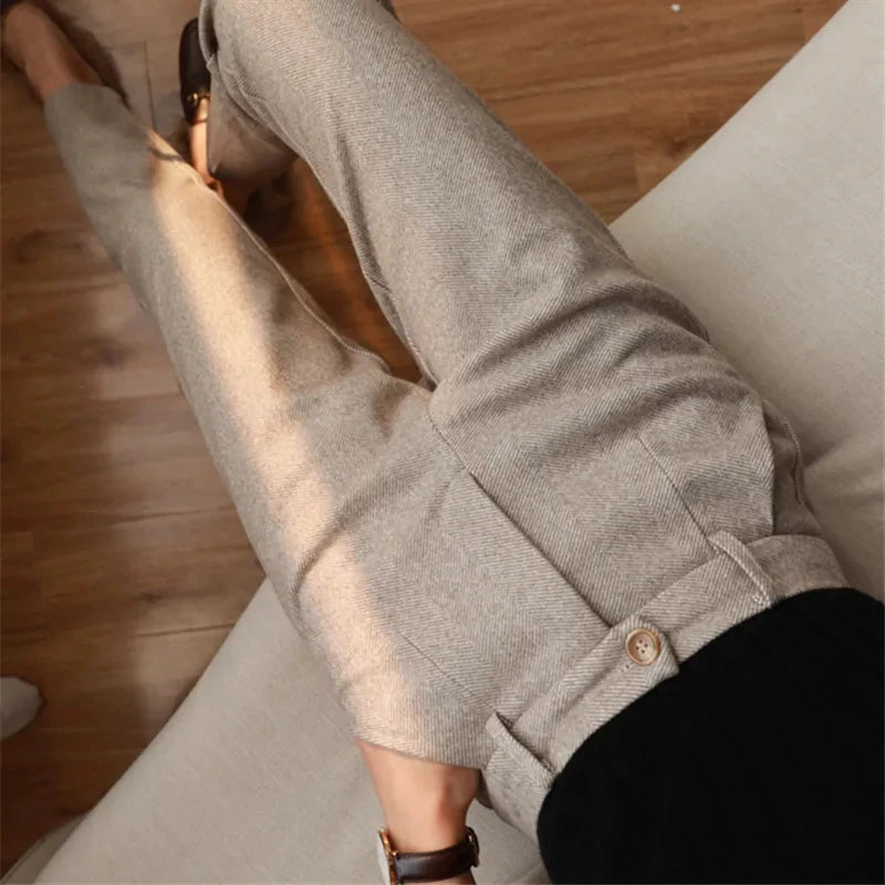 Woolen Pants Women'S Harem Pencil Pants 2022 Autumn Winter High Waisted Casual Suit Pants Office Lady Women Trousers